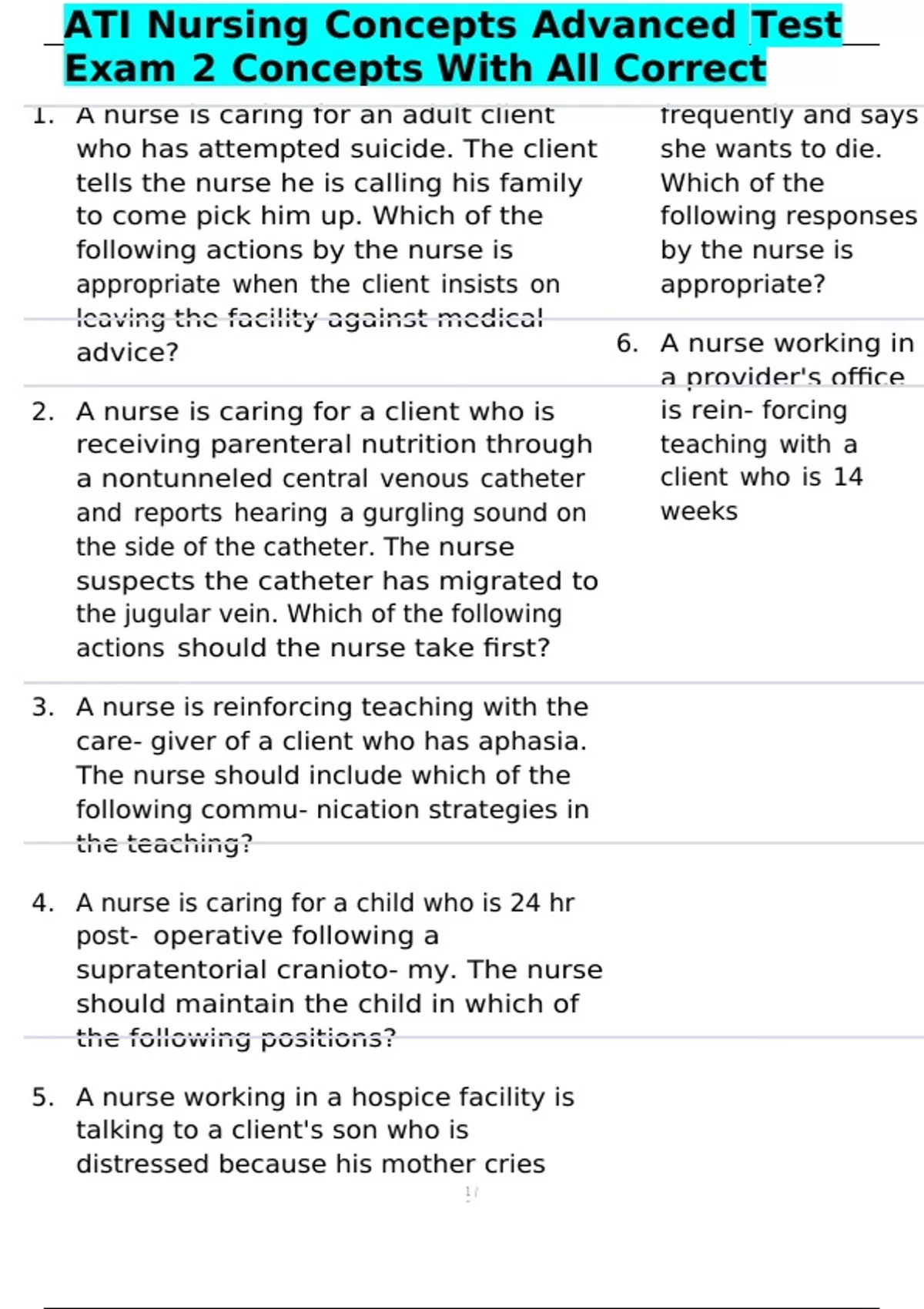 ATI Nursing Concepts Advanced Test Exam 2 Concepts With All Correct ...