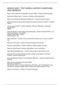WORLD WAR 1 TEST WORLD HISTORY QUESTIONS AND ANSWERS