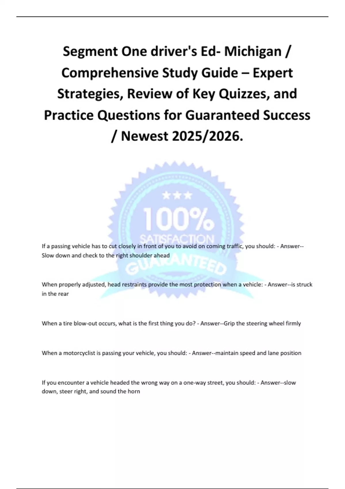 Segment One driver's Ed- Michigan / Comprehensive Study Guide – Expert ...