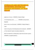 HYDRAULICS AND GEOTECHNICAL  ENGINEERING 2025&sol;2026 Exam  Questions and Answers &vert; A&plus; Score  Assured