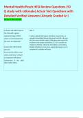Mental Health&sol;Psych HESI Review Questions &lpar;50 Q study with rationale&rpar; Actual Test Questions with Detailed Verified Answers &lpar;Already Graded A&plus;&rpar; 