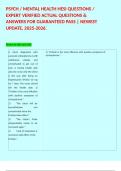 PSYCH &sol; MENTAL HEALTH HESI QUESTIONS &sol; EXPERT VERIFIED ACTUAL QUESTIONS & ANSWERS FOR GUARANTEED PASS &vert; NEWEST UPDATE&comma; 2025-2026&period;  
