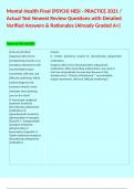 Mental Health Final &lpar;PSYCH&rpar; HESI - PRACTICE 2021 &sol; Actual Test Newest Review Questions with Detailed Verified Answers & Rationales &lpar;Already Graded A