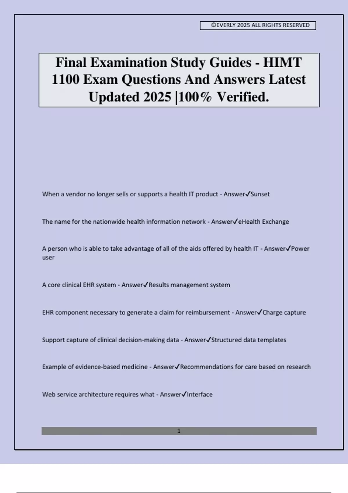 Final Examination Study Guides - HIMT 1100 Exam Questions And Answers ...