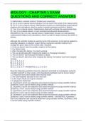 BIOLOGY - CHAPTER 1 EXAM QUESTIONS AND CORRECT ANSWERS 
