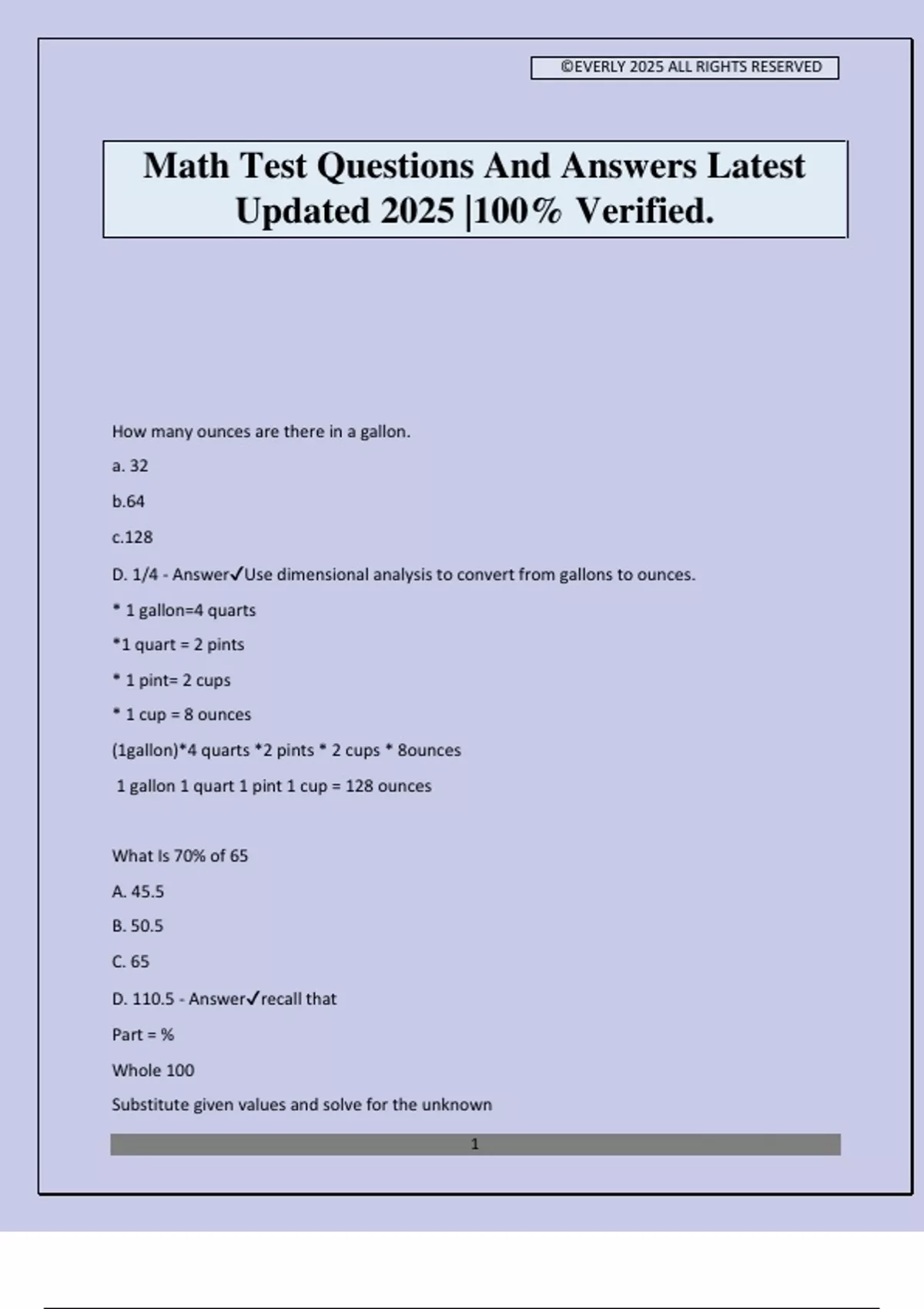 My Math Test Questions Math Test Questions And Answers Latest Updated 2025 |100% Verified ...