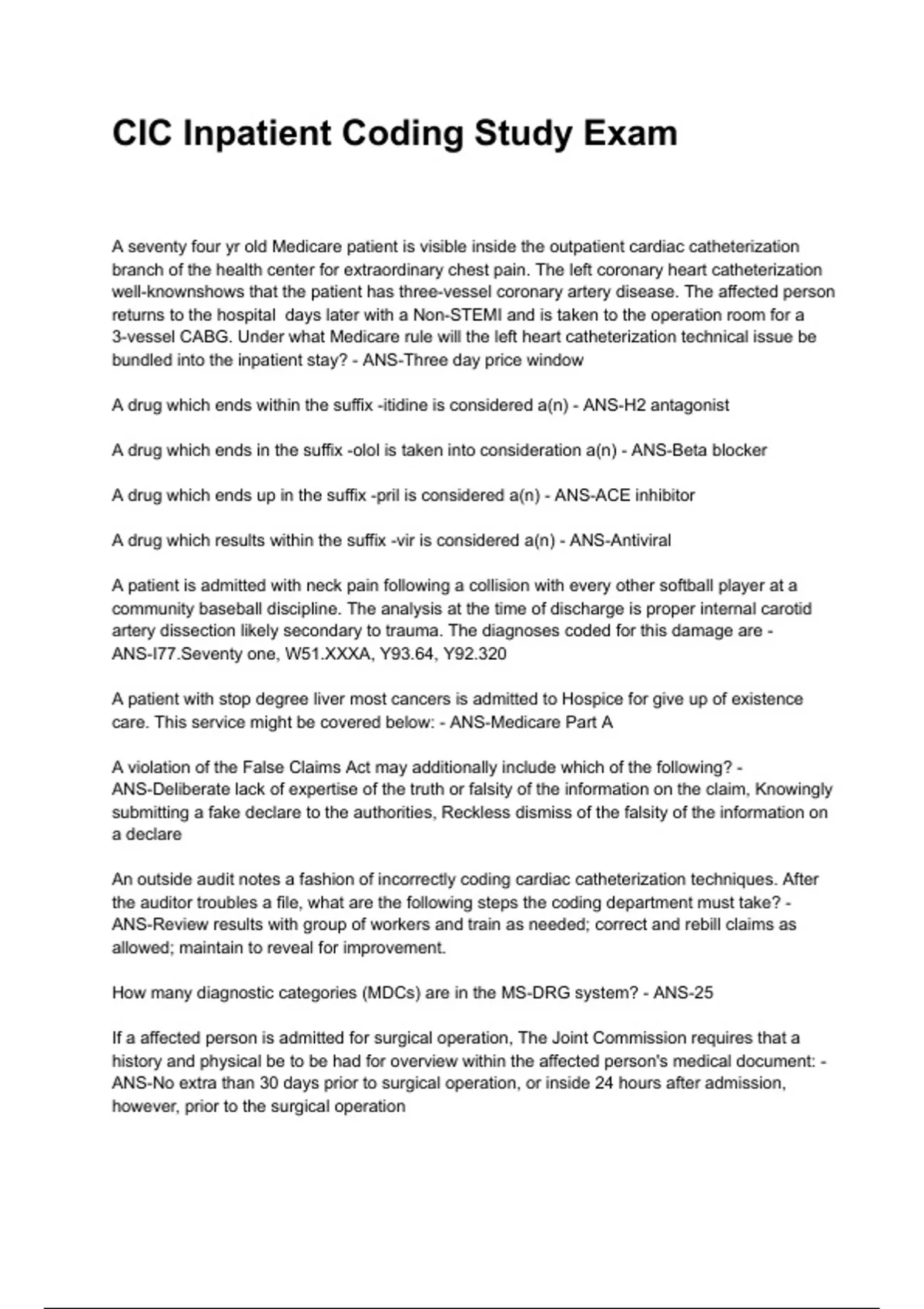 CIC Inpatient Coding Study Exam (2025/2026 NEWEST UPDATE) COMPLETE ...