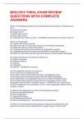 BIOLOGY FINAL EXAM REVIEW QUESTIONS WITH COMPLETE ANSWERS