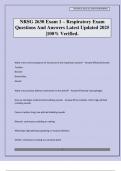 NRSG 2630 Exam 1 &ndash; Respiratory Exam Questions And Answers Latest Updated 2025 &vert;100&percnt; Verified