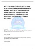 HCCA - CHC Study Questions &lpar;MASTER Study SET&rpar; Content covers each compliance program element&comma; HIPAA terms&comma; compliance related laws & regulations&comma; study materials&comma; and general definitions and acronyms &sol; 750&plus; Questions & Certified Answers &sol; Newest 2025&sol;2026