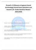 Drywall c-9 &lpar;Glossary of gypsum board terminology&rpar; Actual Exam Questions and Answers &lpar;A&plus; Guide Solution&rpar; Newest 2025&sol;2026