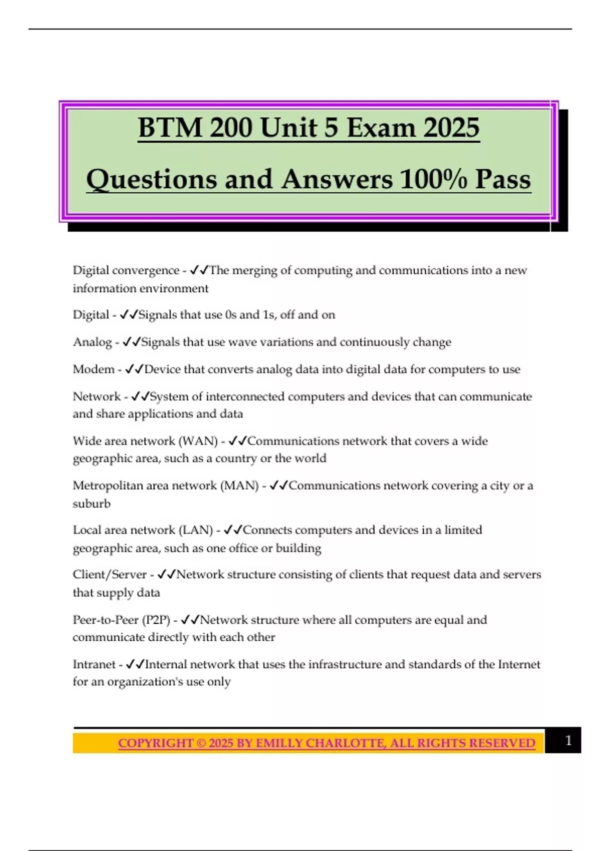 BTM 200 Unit 5 Exam 2025 Questions and Answers 100% Pass - BTM - Stuvia US