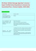 PA Motor Vehicle Damage Appraiser's License &sol; Expert Verified Actual Questions & Answers for Guaranteed Pass &vert; Newest Update&comma; 2025-2026&period; 