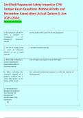 Certified Playground Safety Inspector CPSI Sample Exam Questions &lpar;National Parks and Recreation Association&rpar; Actual Quizzes & Ans 2025&sol;2026&period;