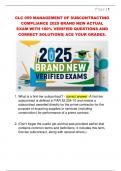 CLC 059 MANAGEMENT OF SUBCONTRACTING  COMPLIANCE 2025 BRAND NEW ACTUAL  EXAM WITH 100&percnt; VERIFIED QUESTIONS AND  CORRECT SOLUTIONS&vert; ACE YOUR GRADES&period; 