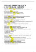 NURSING 114 MENTAL HEALTH QUESTIONS AND ANSWERS