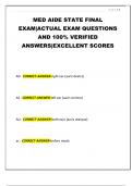 MED AIDE STATE FINAL EXAM&vert;ACTUAL EXAM QUESTIONS AND 100&percnt; VERIFIED ANSWERS&vert;EXCELLENT SCORES