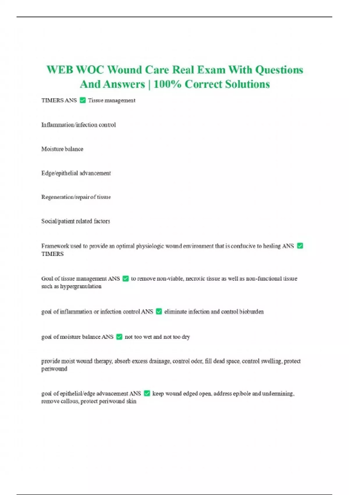 WEB WOC Wound Care Real Exam With Questions And Answers | 100% Correct ...