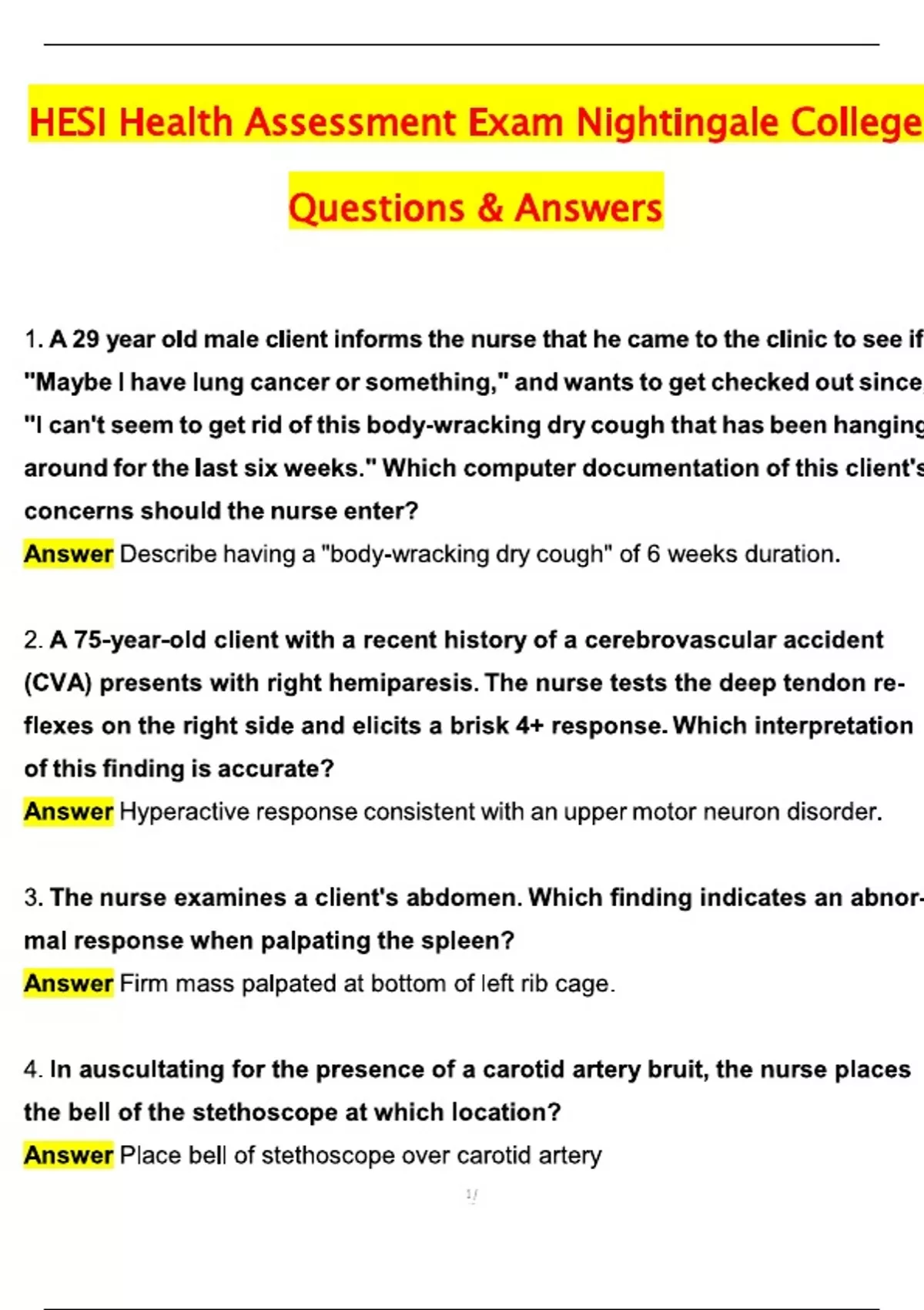 HESI Health Assessment BUNDLED Exams HESI 1 - V1 and V2 REVIEW - Health ...