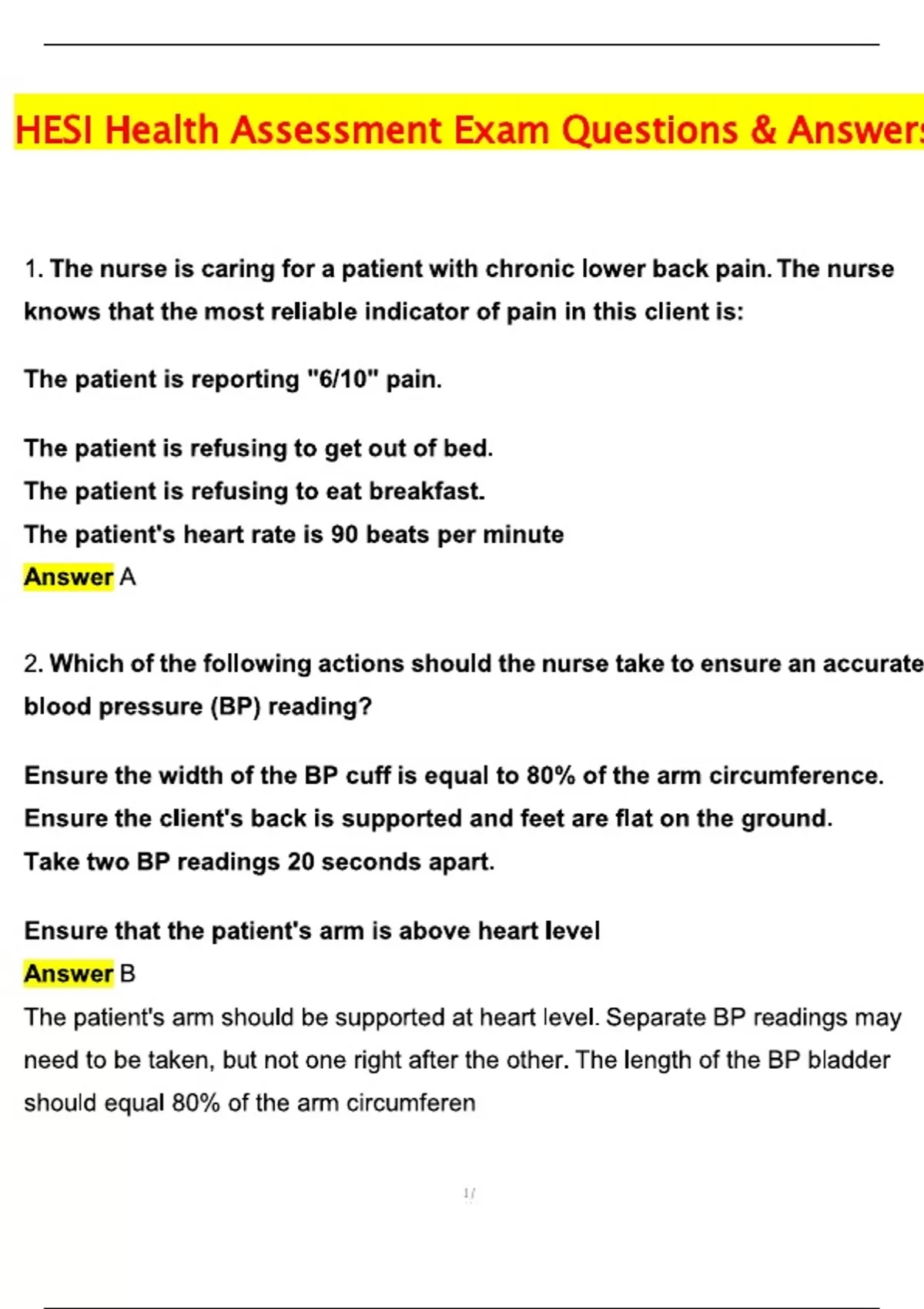 HESI Health Assessment EXAM 2025 Actual with Questions & Answers ...
