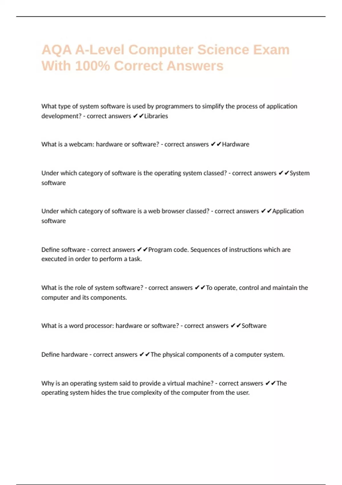 AQA A-Level Computer Science Exam With 100% Correct Answers - AQA A ...