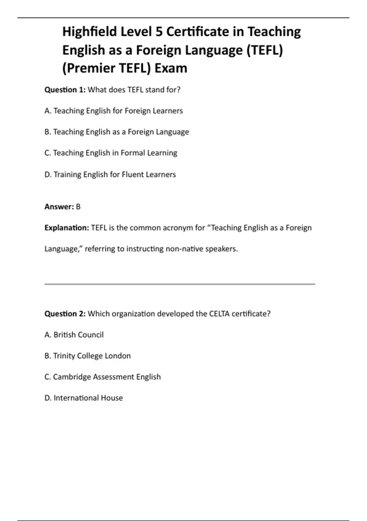 Highfield Level 5 Certificate in Teaching English as a Foreign Language ...