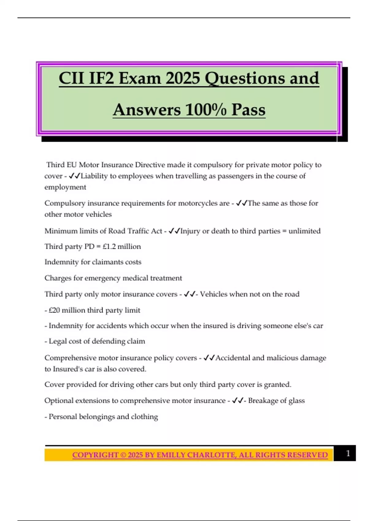 CII IF2 Exam 2025 Questions and Answers 100% Pass - CII - Stuvia UK