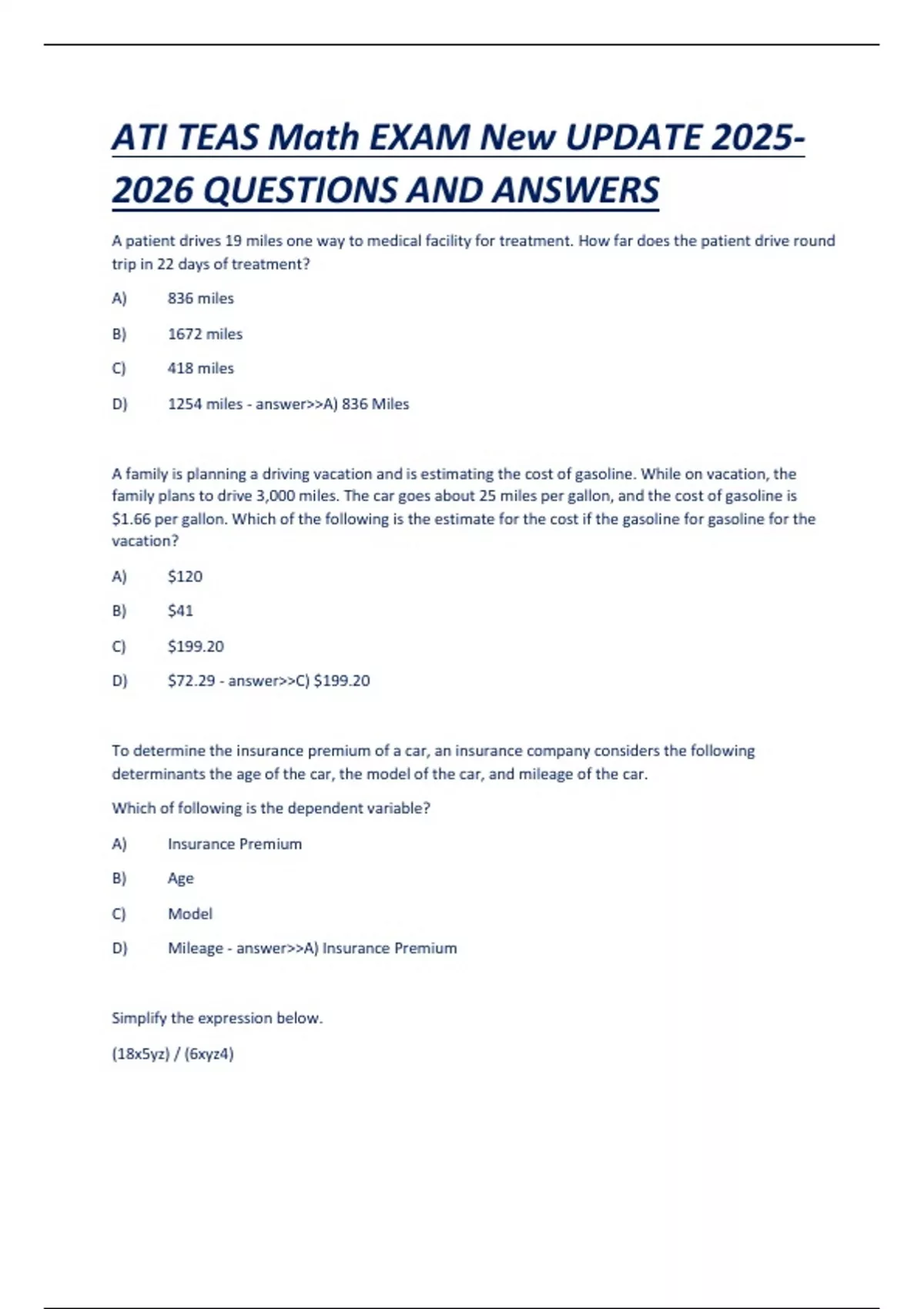 ATI TEAS Math EXAM New UPDATE QUESTIONS AND ANSWERS .pdf - ATI TEAS ...