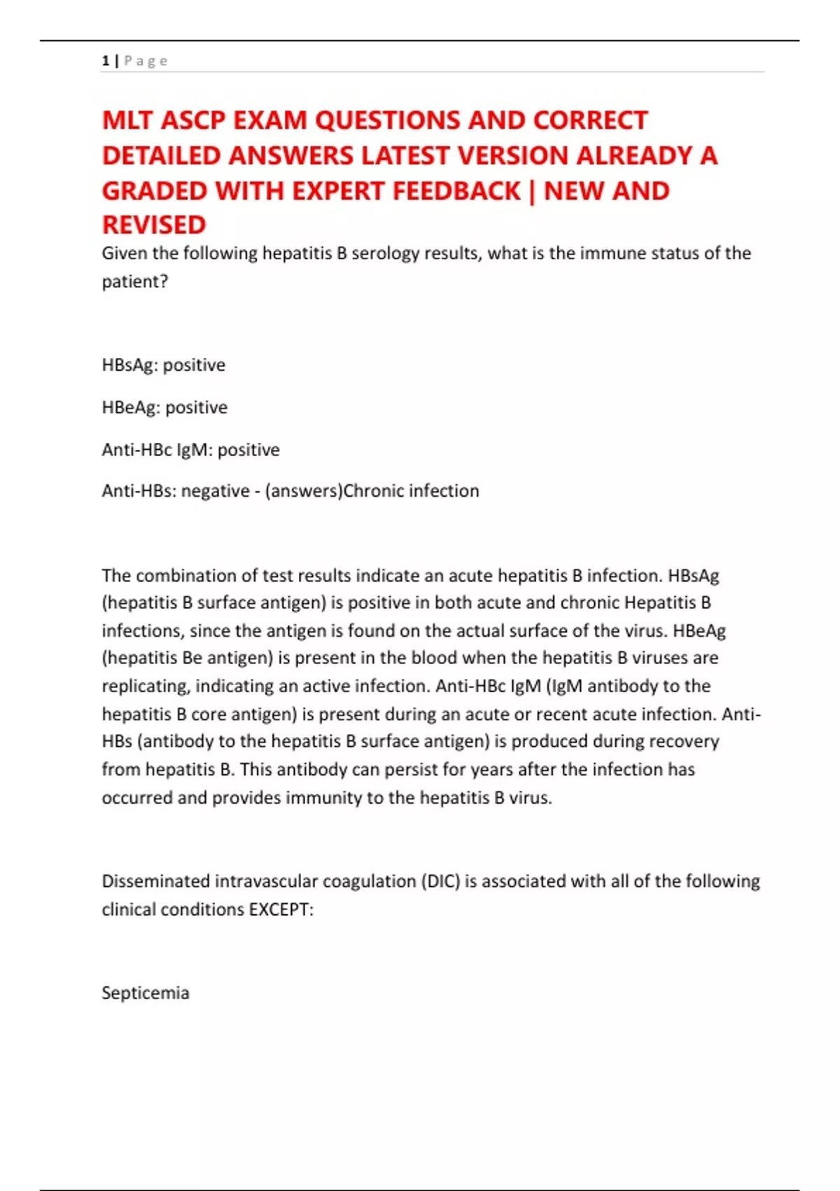 Mlt Comprehensive Exam Question Examples MLT ASCP EXAM QUESTIONS AND CORRECT DETAILED ANSWERS LATEST VERSION ...