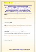 Nursing Critical Thinking&comma; Leadership &  Management&comma; QSEN&comma; Culture Sensitivity&comma; Nursing  Process&comma;-from P&P&comma; ATI&comma; also terminology &  abbreviations Questions with Detailed Verified  Answers &lpar;100&percnt; Correct Answers&rpar; &sol;Already Graded  A&plus; 