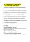 ServSafe Alcohol Certification Exam LATEST UPDATE&excl;&excl;&excl;&excl;