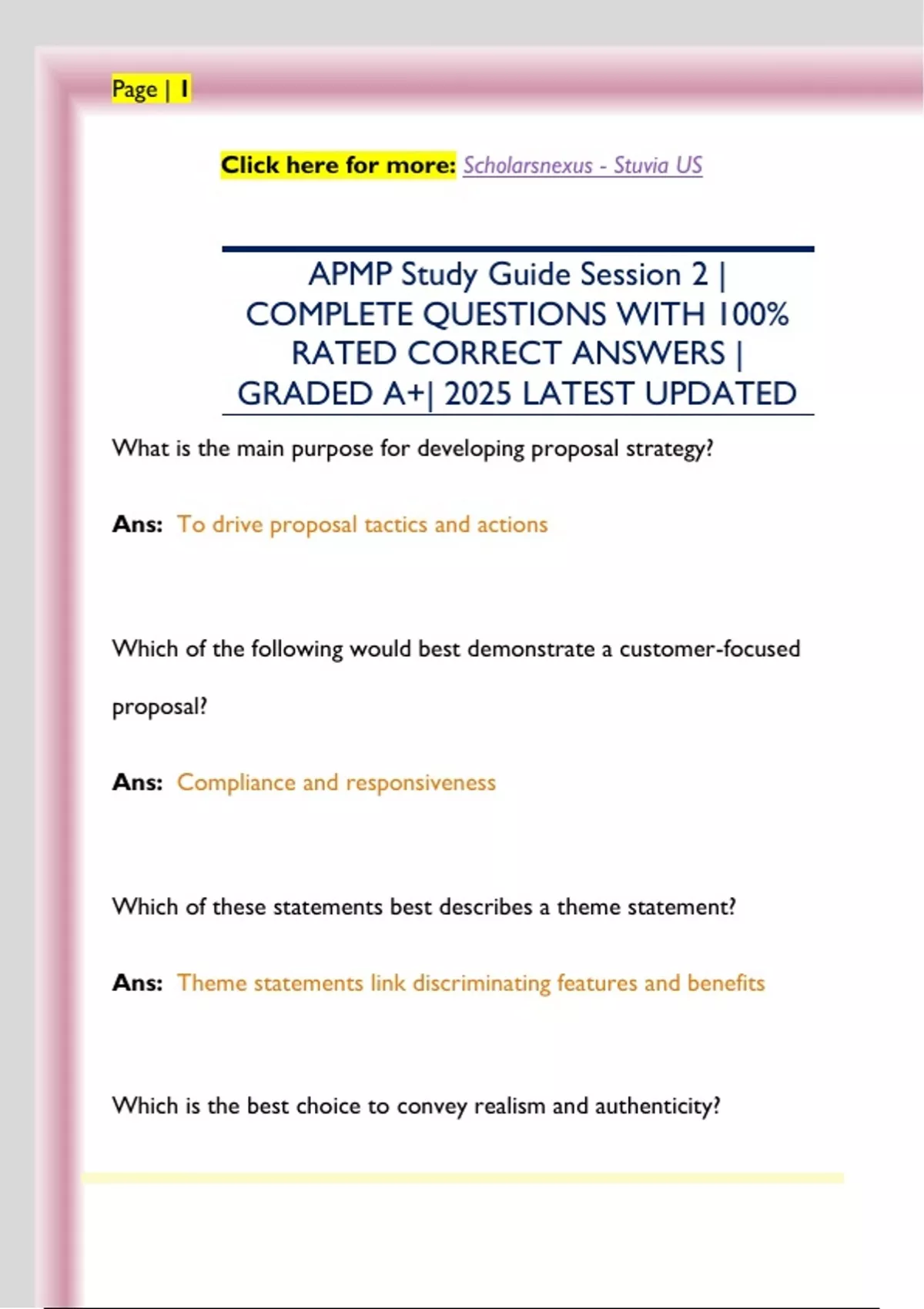 APMP Study Guide Session 2 | COMPLETE QUESTIONS WITH 100% RATED CORRECT ...