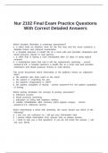 Nur 2102 Final Exam Practice Questions With Correct Detailed Answers