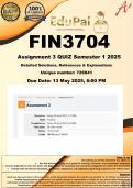 FIN3704 Assignment 3 &lpar;100&percnt; COMPLETE GUIDELINE&rpar; Semester 1 2025 &lpar;726841&rpar; - DUE 13 May 2025