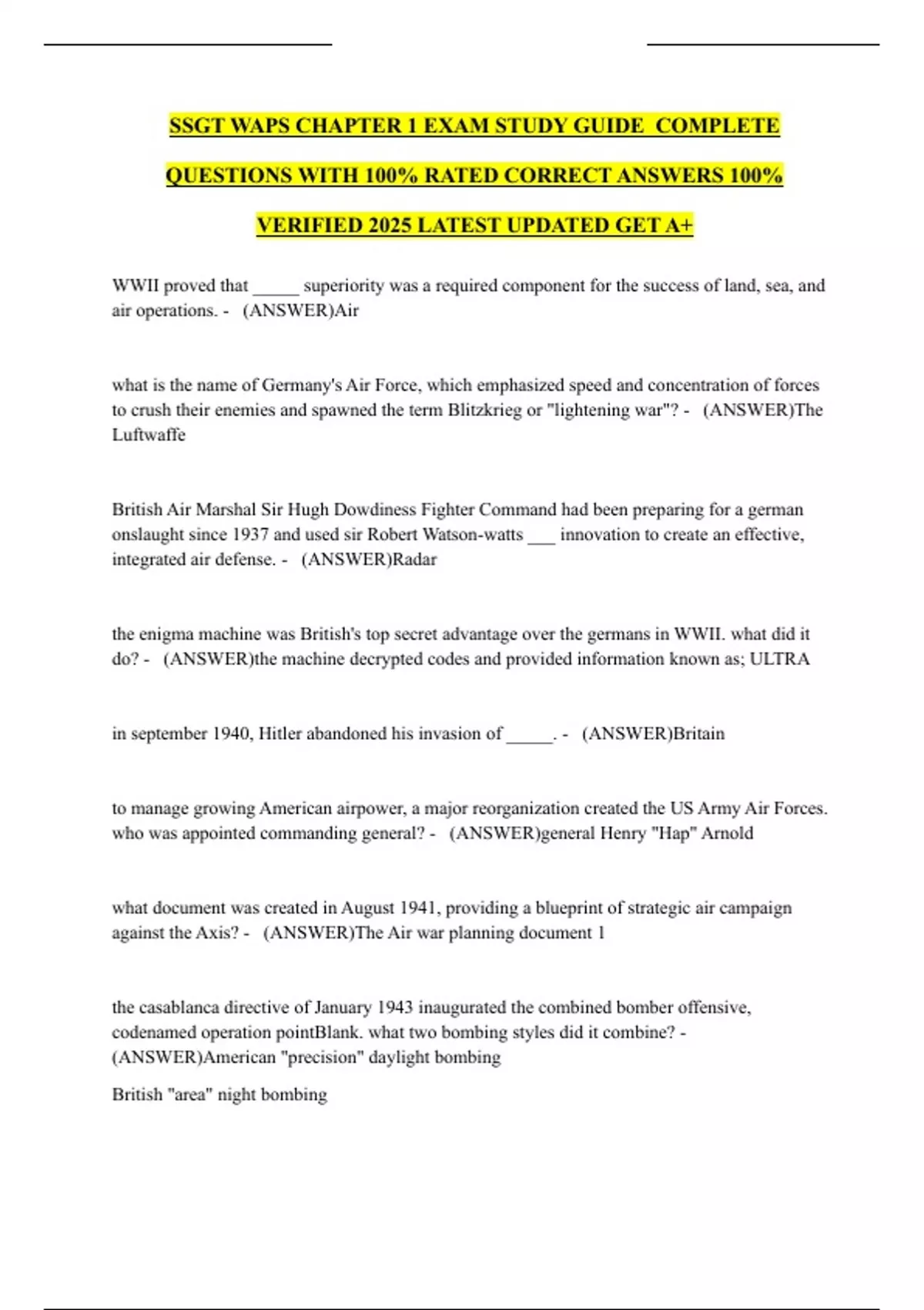 SSGT WAPS CHAPTER 1 EXAM STUDY GUIDE COMPLETE QUESTIONS WITH 100% RATED ...