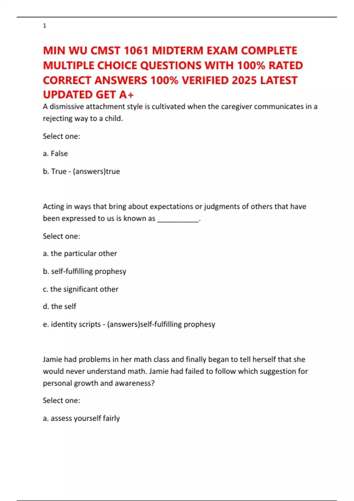 MIN WU CMST 1061 MIDTERM EXAM COMPLETE MULTIPLE CHOICE QUESTIONS WITH ...