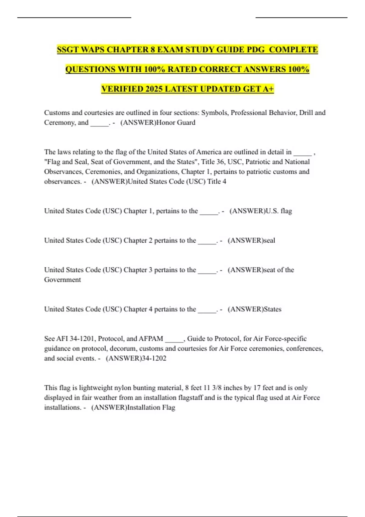 SSGT WAPS CHAPTER 8 EXAM STUDY GUIDE PDG COMPLETE QUESTIONS WITH 100% ...
