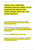 CROSSFIT LEVEL 1 PARTICIPANT HANDBOOK EXAM WITH CORRECT ACTUAL QUESTIONS AND CORRECTLY WELL DEFINED ANSWERS LATEST 2025 - 2026  ALREADY GRADED A&plus;  
