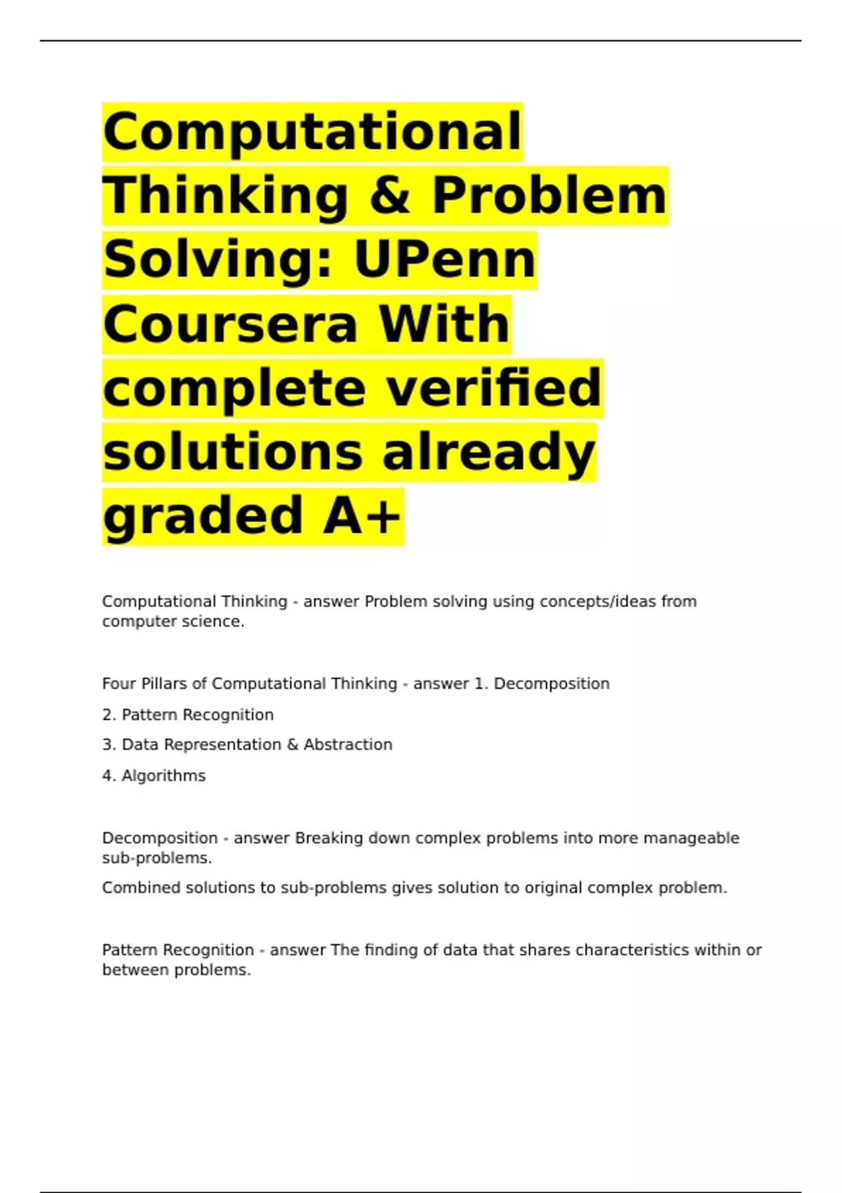 Computational Thinking & Problem Solving UPenn Coursera With complete ...
