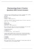 Pharmacology Exam 1 Practice Questions With Correct Answers