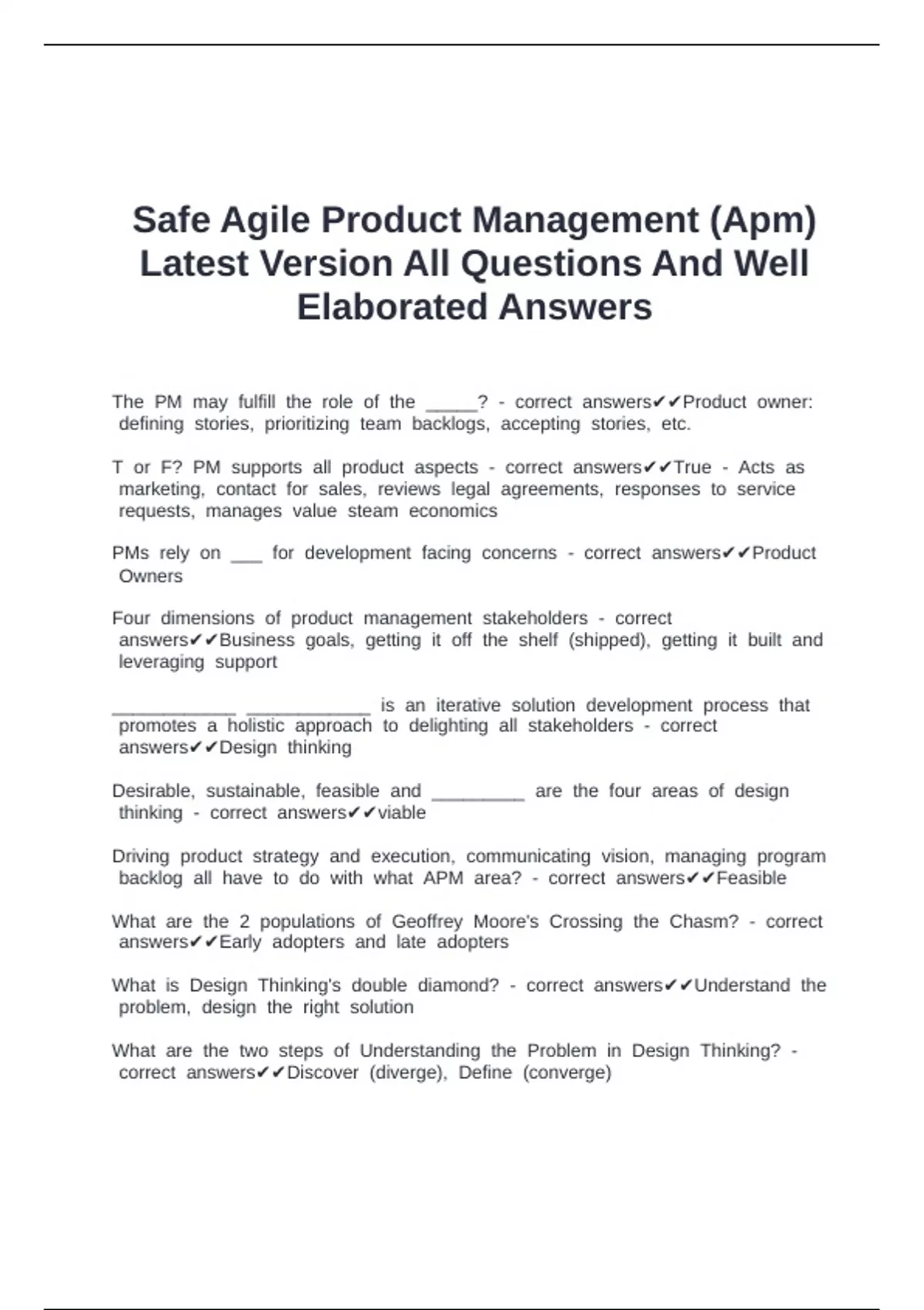 Safe Agile Product Management (Apm) Latest Version All Questions And ...