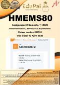 HMEMS80 Assignment 2 &lpar;100&percnt; COMPLETE GUIDELINE&rpar; Semester 1 2025 - DUE 30 April 2025