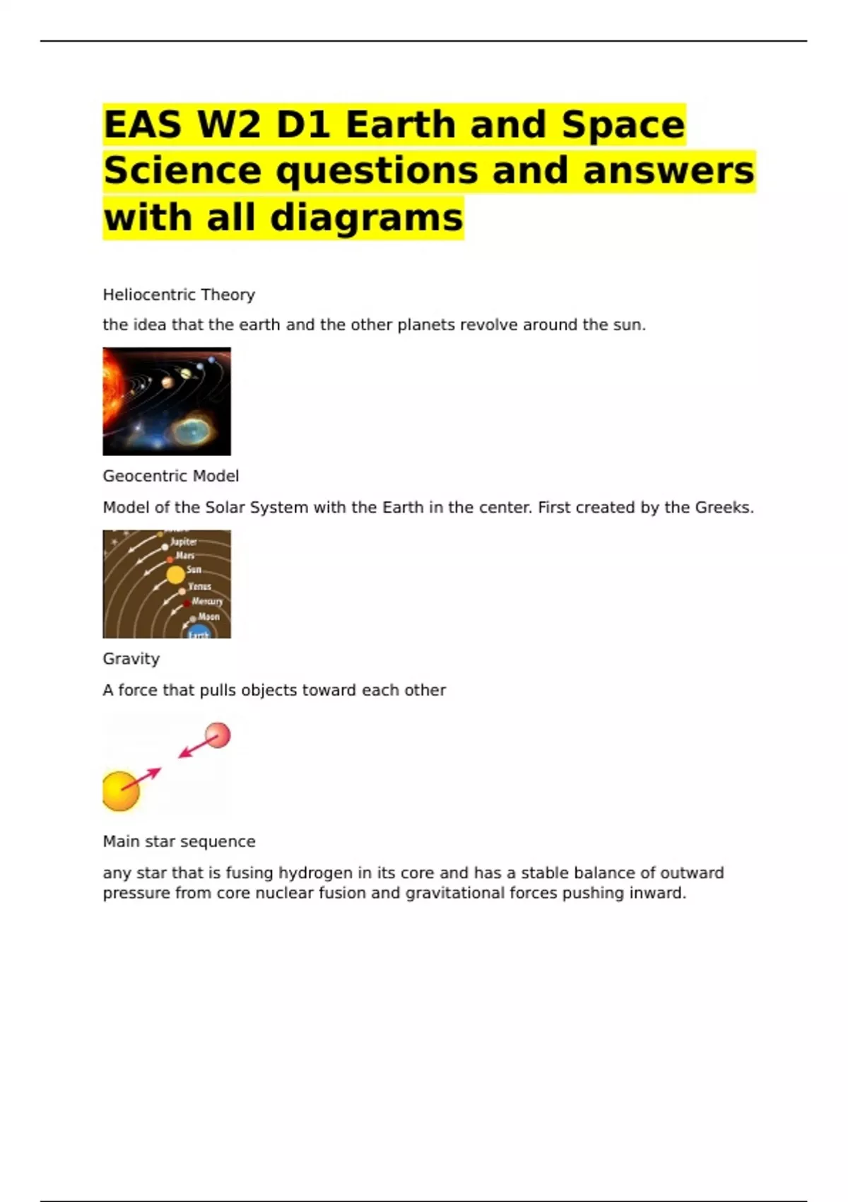 EAS W2 D1 Earth and Space Science questions and answers with all ...