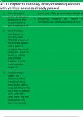 ALU Chapter 13 coronary artery disease questions with verified answers already passed