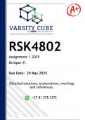 RSK4802 Assignment 1 &lpar;DETAILED ANSWERS&rpar; 2025 - DISTINCTION GUARANTEED