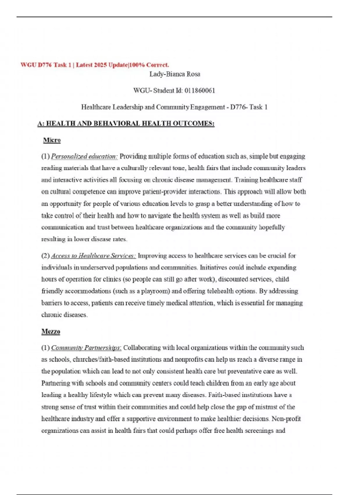 WGU D776 Task 1 | Latest 2025 Update|100% Correct - D776 - Stuvia US