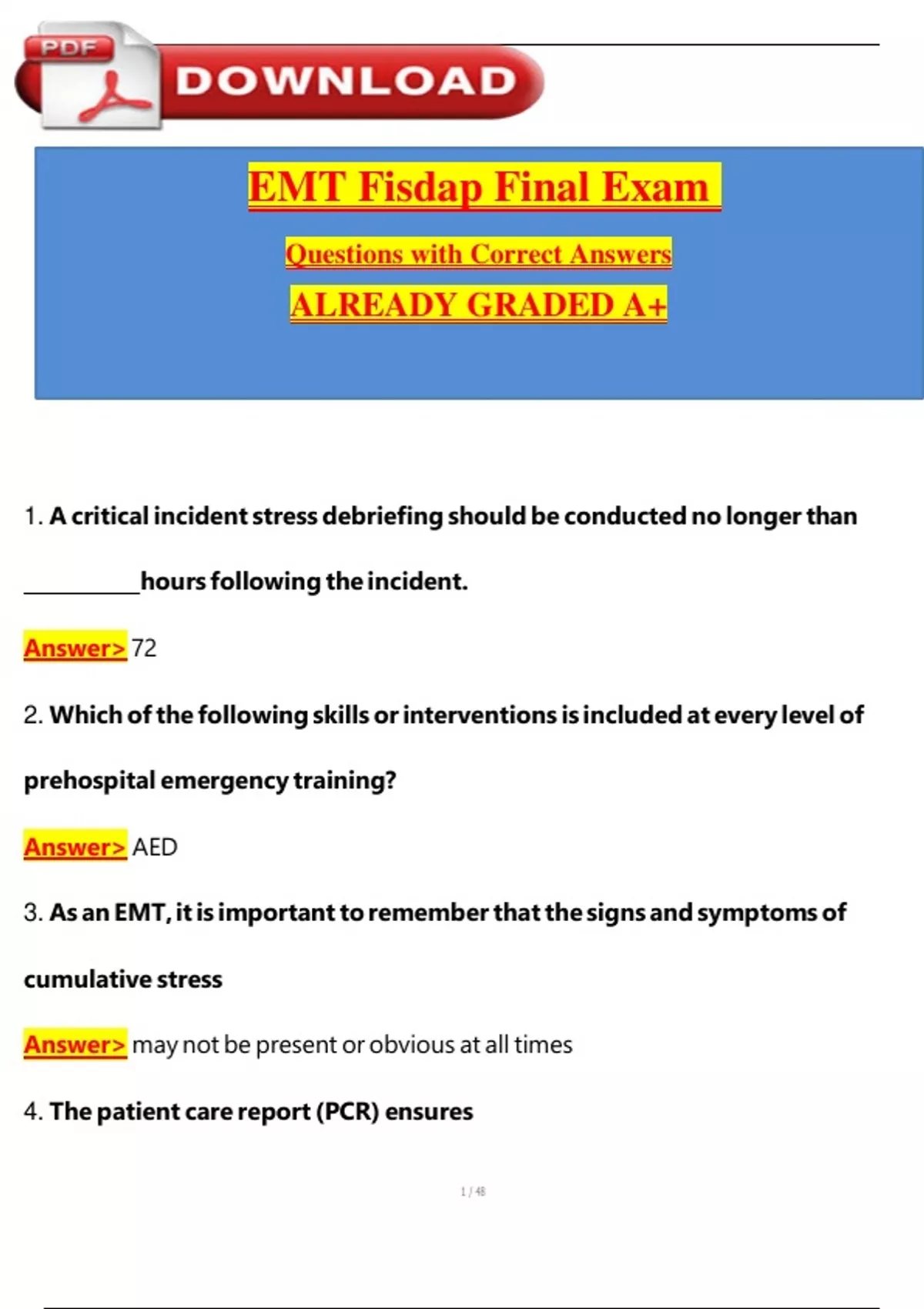 EMT FISDAP FINAL EXAM 2025 | CURRENTLY TESTING AND FREQUENTLY TESTED ...