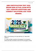 EMD CERTIFICATION TEST 2025  BRAND NEW ACTUAL EXAM WITH  100&percnt; VERIFIED QUESTIONS AND  CORRECT SOLUTIONS&vert; ACE YOUR  GRADES&period;