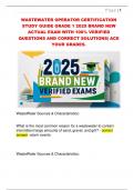 WASTEWATER OPERATOR CERTIFICATION  STUDY GUIDE GRADE 1 2025 BRAND NEW  ACTUAL EXAM WITH 100&percnt; VERIFIED  QUESTIONS AND CORRECT SOLUTIONS&vert; ACE  YOUR GRADES&period; 