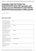 Washington State DOL Written Test 2025&vert;COMPLETE EXAM TEST &lpar;questions and verified answers&rpar; FREQUENTLY MOST TESTED QUESTIONS &vert;already graded A&plus;&vert;100&percnt; passed&excl;&excl;